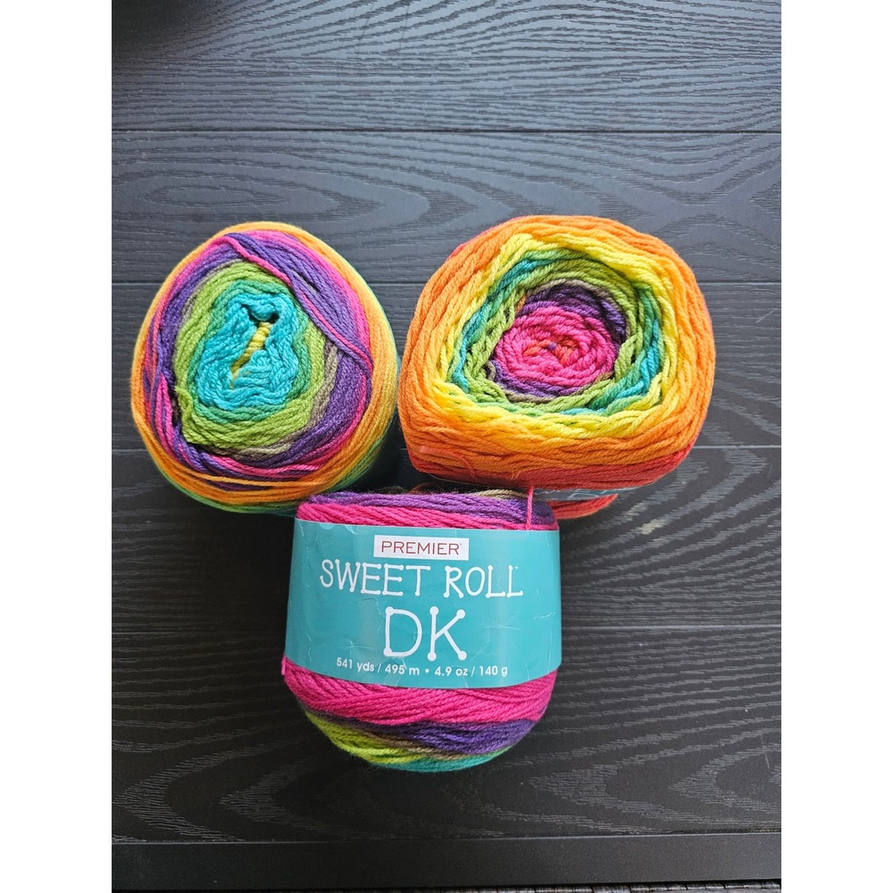 Premier Yarns Sweet Roll DK Prism‎ 2005-03 Rainbow Acrylic Yarn 3 Cakes 1623 Yds